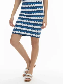 Faina Röcke*Damen Strick Midirock blau gemustert
