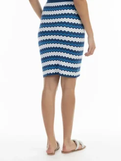 Faina Röcke*Damen Strick Midirock blau gemustert