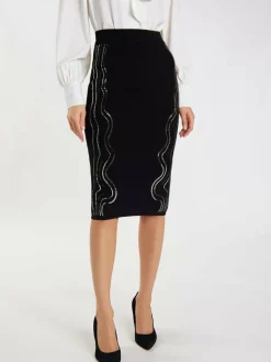 Faina Röcke*Damen Strick Midirock schwarz uni