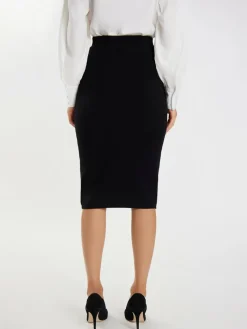 Faina Röcke*Damen Strick Midirock schwarz uni