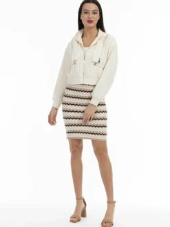 Faina Röcke*Damen Strick Midirock beige gemustert