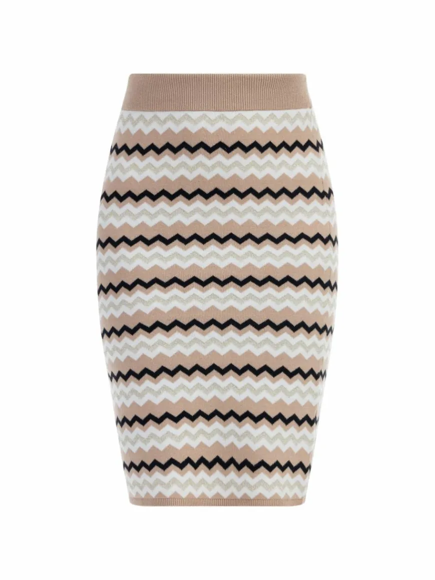 Faina Röcke*Damen Strick Midirock beige gemustert