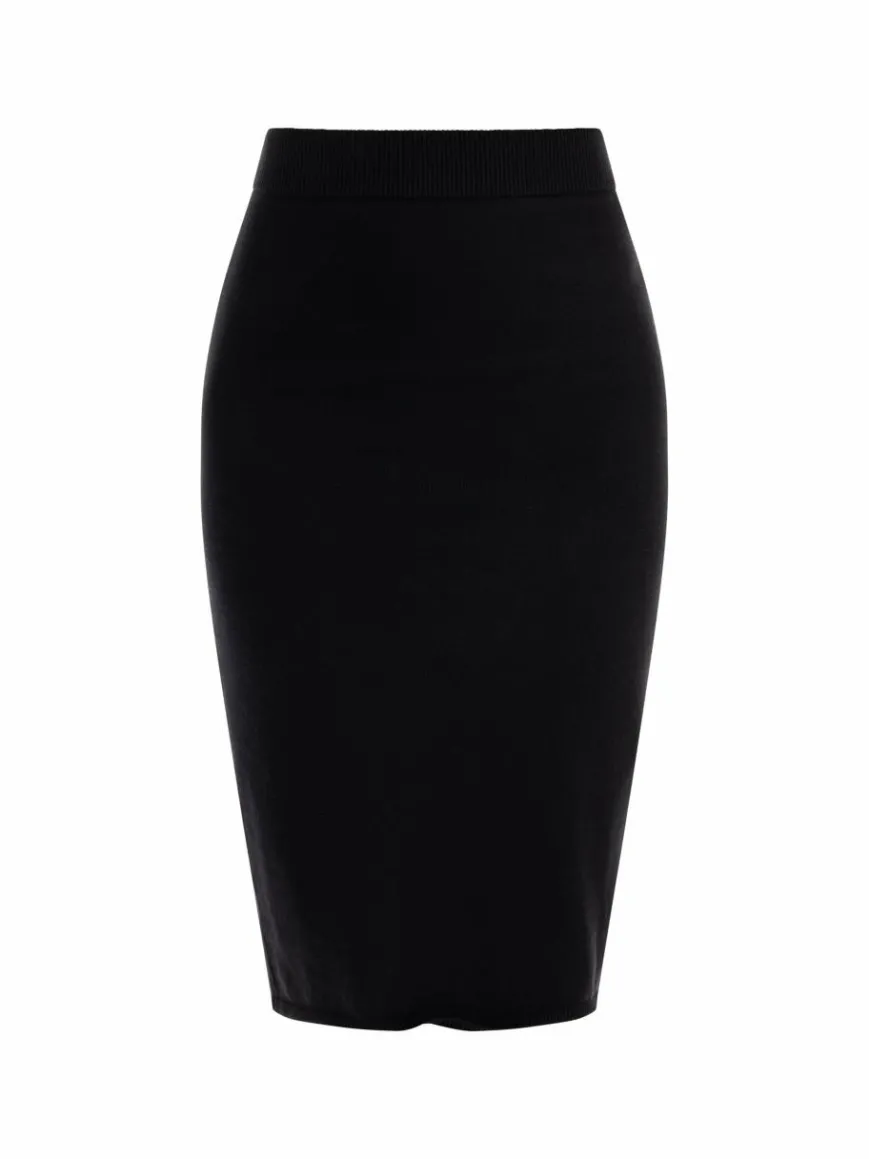 Faina Röcke*Damen Strick Midirock schwarz uni