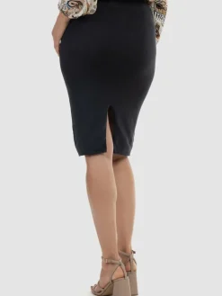 Usha Röcke*Damen Strick Midirock schwarz uni