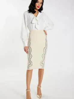 Faina Röcke*Damen Strick Midirock weiß uni