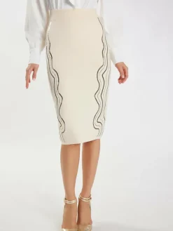 Faina Röcke*Damen Strick Midirock weiß uni