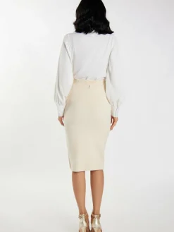 Faina Röcke*Damen Strick Midirock weiß uni