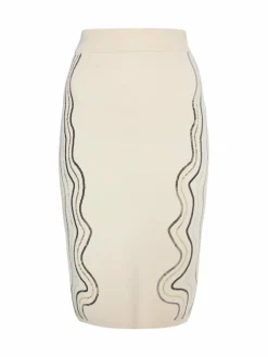 Faina Röcke*Damen Strick Midirock weiß uni