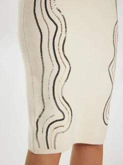 Faina Röcke*Damen Strick Midirock weiß uni