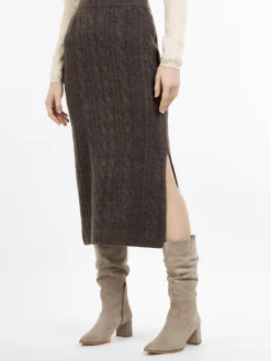 Dreimaster Röcke*Damen Strick Midirock braun uni