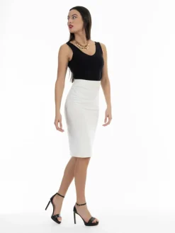 Faina Röcke*Damen Strick Midirock weiß uni