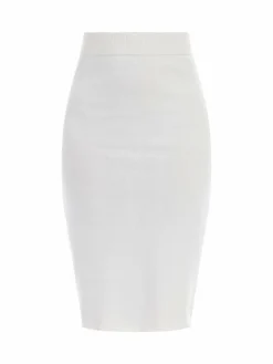 Faina Röcke*Damen Strick Midirock weiß uni