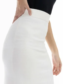 Faina Röcke*Damen Strick Midirock weiß uni