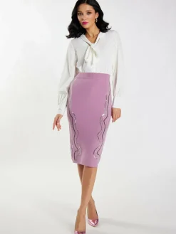 Faina Röcke*Damen Strick Midirock lila uni