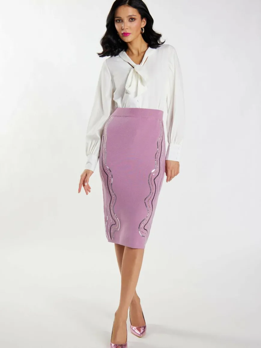 Faina Röcke*Damen Strick Midirock lila uni