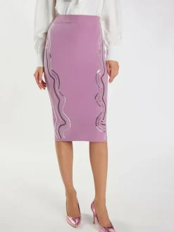 Faina Röcke*Damen Strick Midirock lila uni