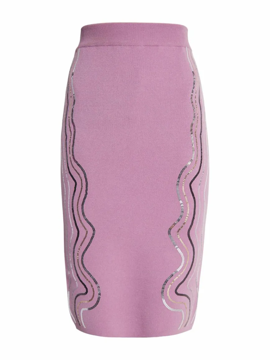 Faina Röcke*Damen Strick Midirock lila uni