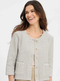 More & More Blazer*Damen Strickblazer weiß schilf gestreift