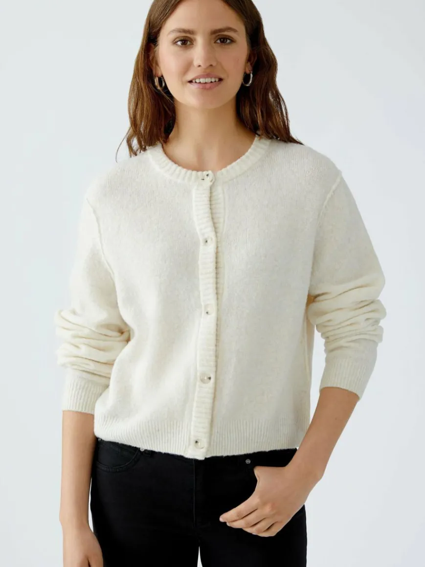 Oui Pullover & Strickjacken*Damen Strickjacke weiß uni