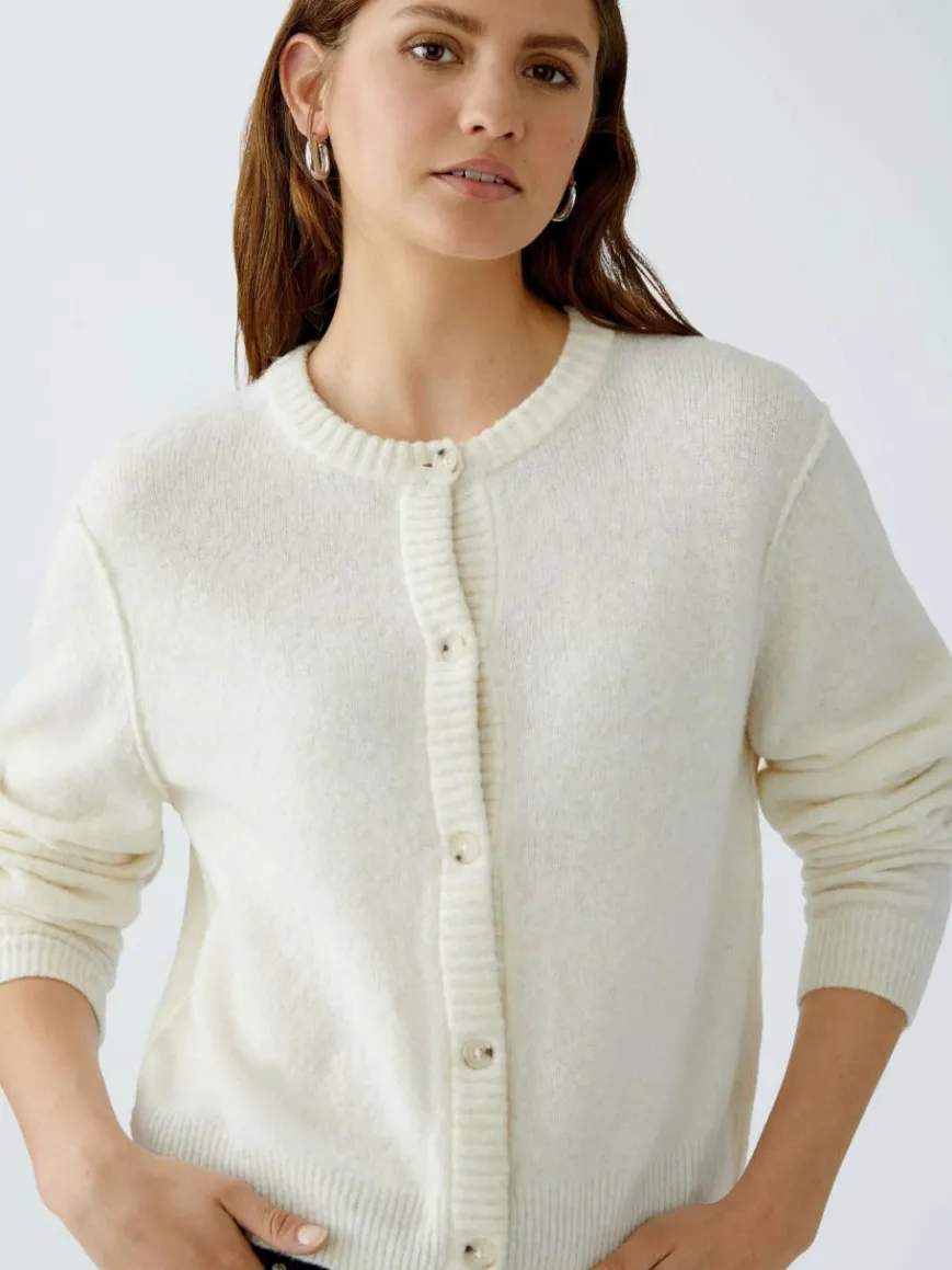 Oui Pullover & Strickjacken*Damen Strickjacke weiß uni