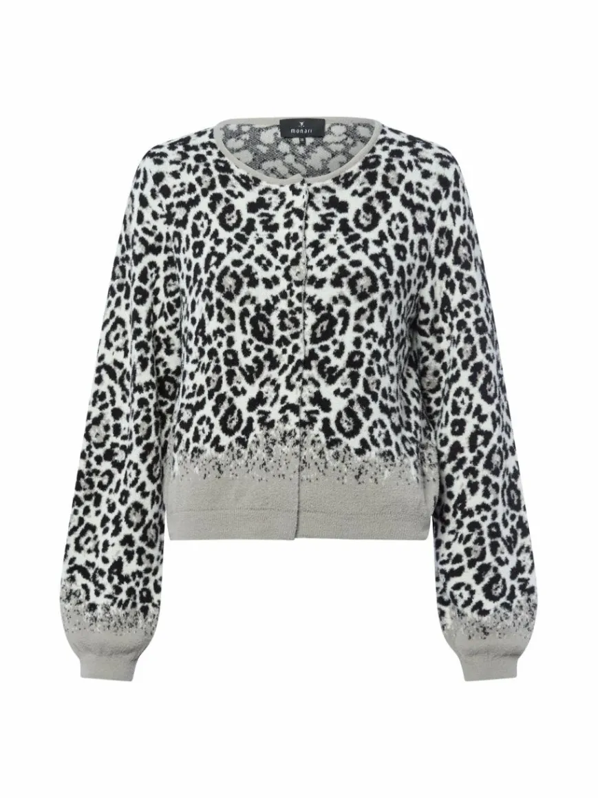 Monari Pullover & Strickjacken*Damen Strickjacke ecru schwarz gemustert