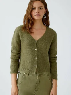 Oui Pullover & Strickjacken*Damen Strickjacke oliv uni