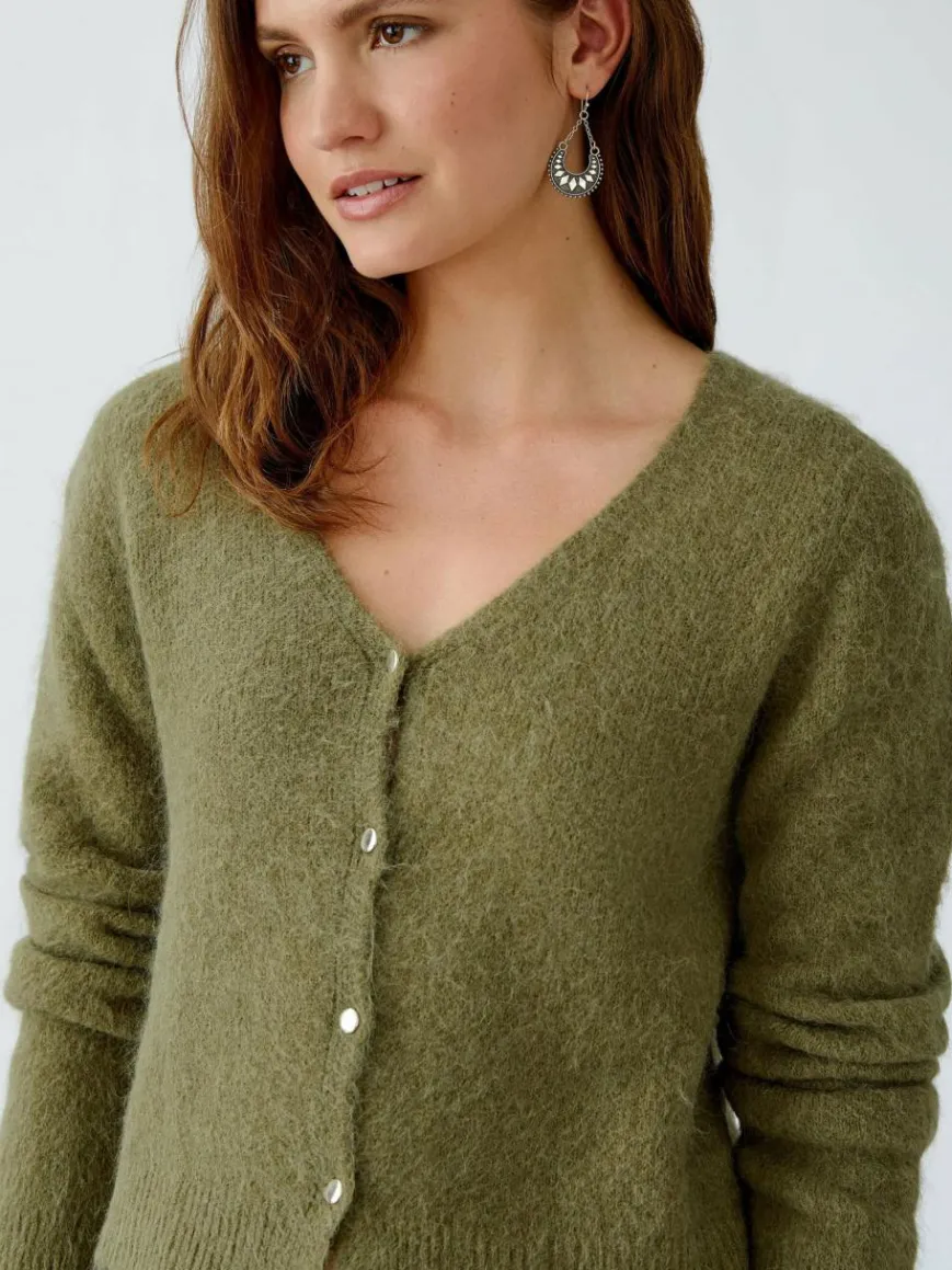Oui Pullover & Strickjacken*Damen Strickjacke oliv uni