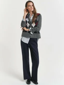 Gant Pullover & Strickjacken*Damen Strickjacke aus Merinowolle anthrazit mehrfarbig kariert