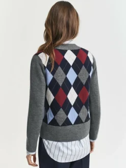 Gant Pullover & Strickjacken*Damen Strickjacke aus Merinowolle anthrazit mehrfarbig kariert