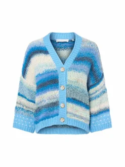 Rich & Royal Pullover & Strickjacken*Damen Strickjacke mit Alpaka-Anteil blau mehrfarbig gestreift