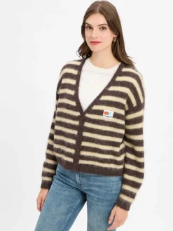 american vintage Pullover & Strickjacken*Damen Strickjacke mit Alpaka-Anteil - Nenybay schoko beige gestreift