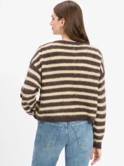 american vintage Pullover & Strickjacken*Damen Strickjacke mit Alpaka-Anteil - Nenybay schoko beige gestreift