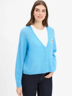 american vintage Pullover & Strickjacken*Damen Strickjacke mit Alpaka-Anteil - Nenybay blau meliert