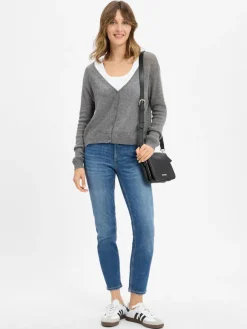 american vintage Pullover & Strickjacken*Damen Strickjacke mit Cashmere-Anteil - Dumy grau meliert