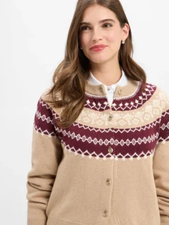 JOOP! Pullover & Strickjacken*Damen Strickjacke mit Cashmere-Anteil - Kloda beige aubergine gemustert