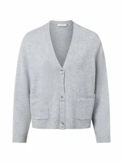 comma Pullover & Strickjacken*Damen Strickjacke mit Woll-Anteil hellgrau meliert