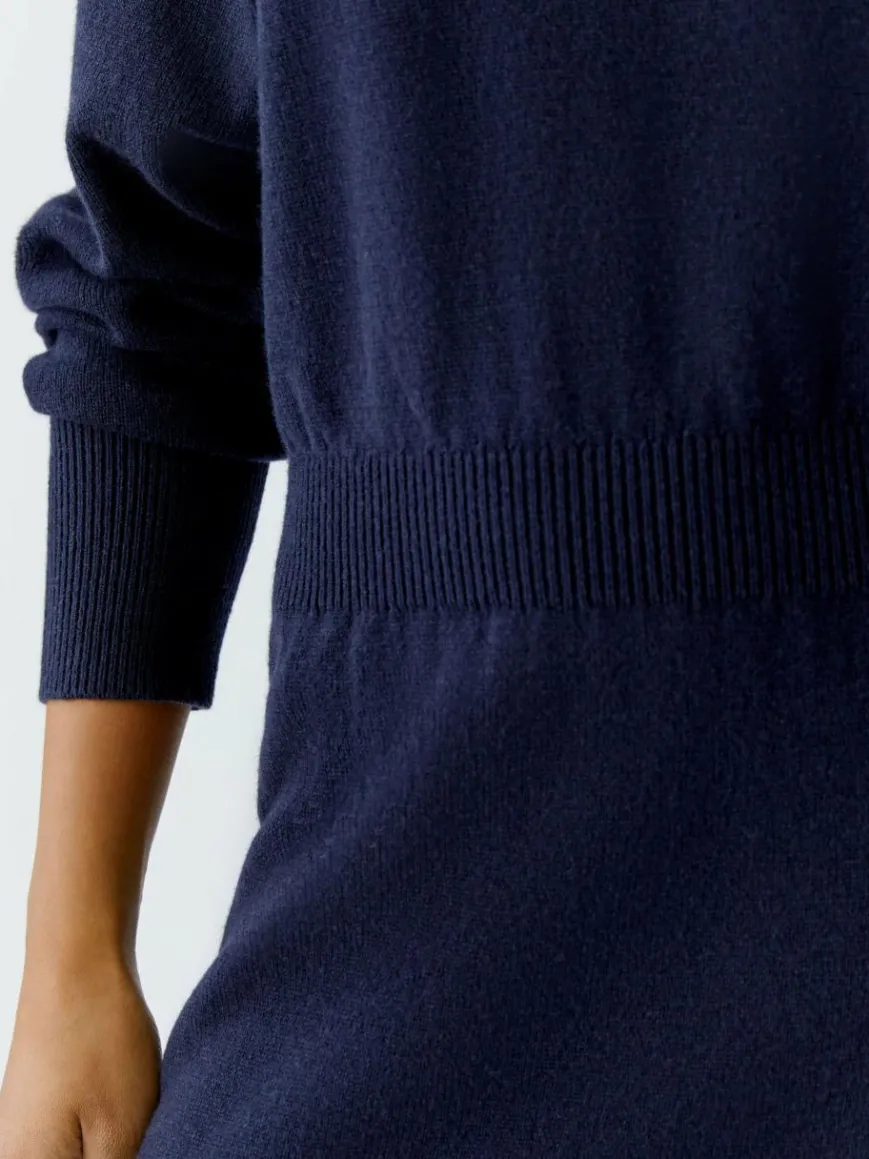 Oui Kleider*Damen Strickkleid blau uni