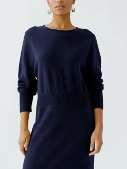 Oui Kleider*Damen Strickkleid blau uni