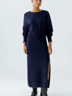 Oui Kleider*Damen Strickkleid blau uni