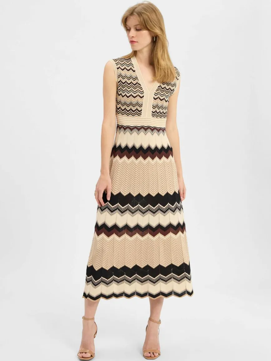 zero Kleider*Damen Strickkleid beige schoko gemustert