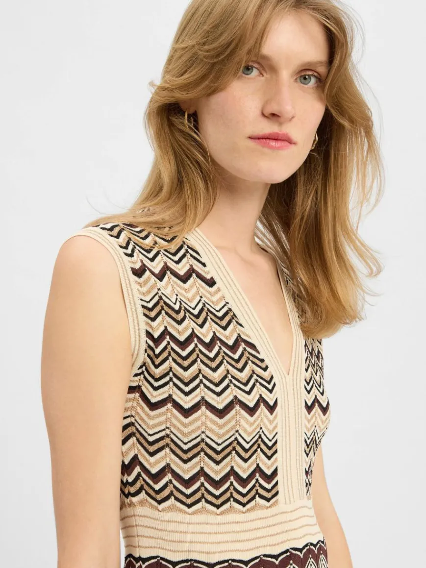 zero Kleider*Damen Strickkleid beige schoko gemustert