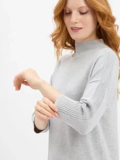 comma Kleider*Damen Strickkleid hellgrau uni