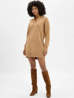 Polo Ralph Lauren Kleider*Damen Strickkleid mit Wollanteil camel uni