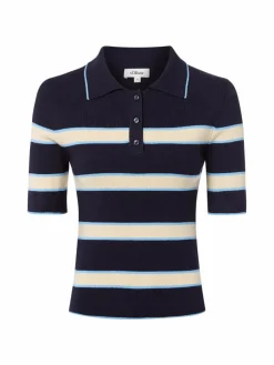 s.Oliver Pullover & Strickjacken|Shirts & Tops*Damen Strick-Poloshirt marine beige gestreift