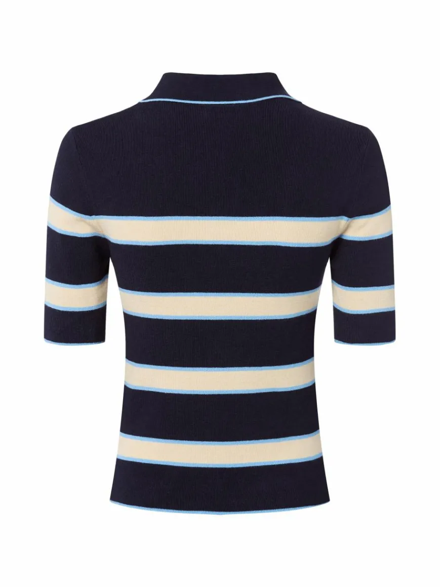 s.Oliver Pullover & Strickjacken|Shirts & Tops*Damen Strick-Poloshirt marine beige gestreift