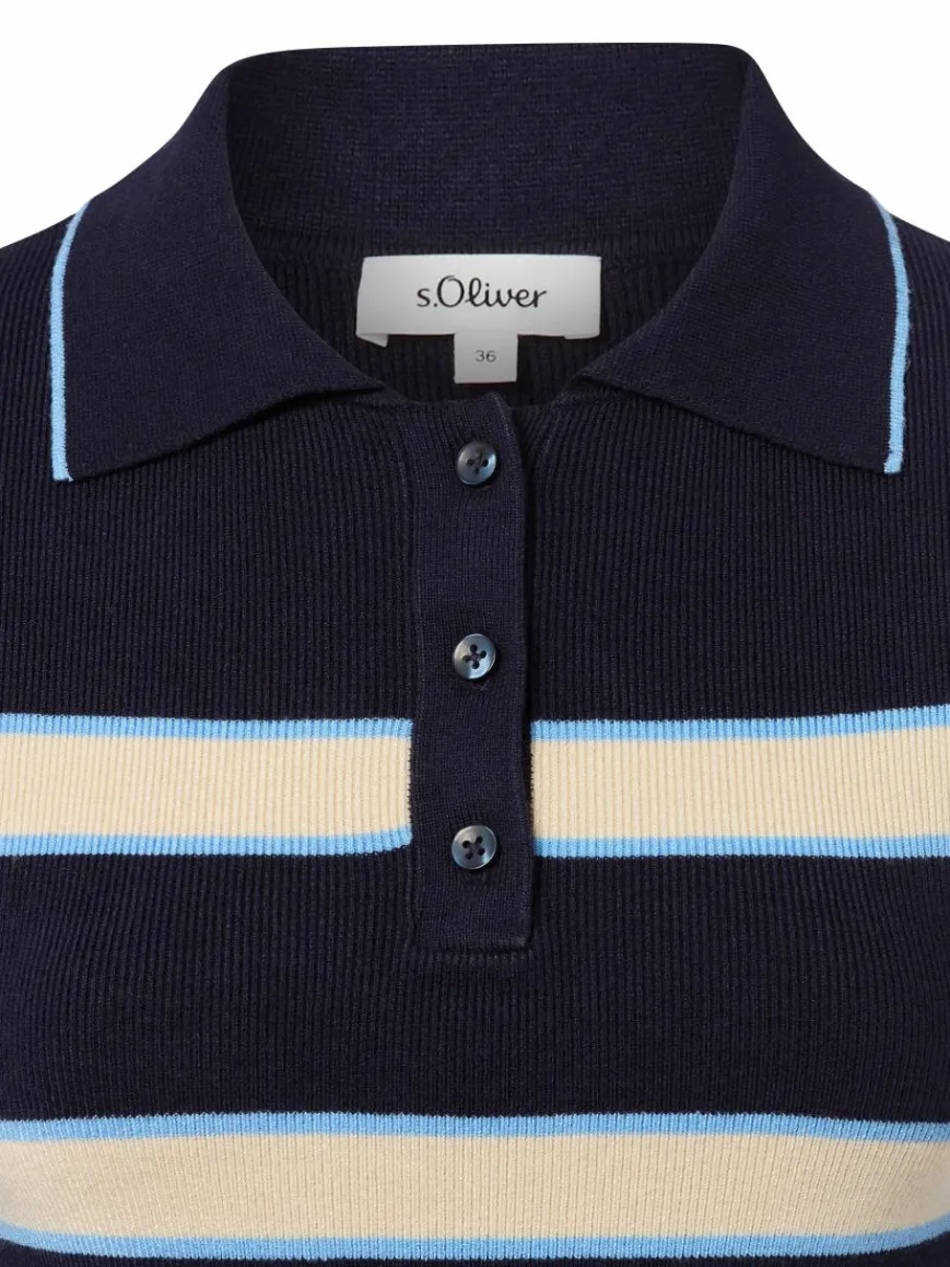s.Oliver Pullover & Strickjacken|Shirts & Tops*Damen Strick-Poloshirt marine beige gestreift