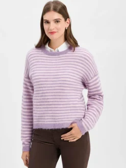 american vintage Pullover & Strickjacken*Damen Strickpullover mit Alpaka-Anteil - Nenybay flieder ecru gestreift