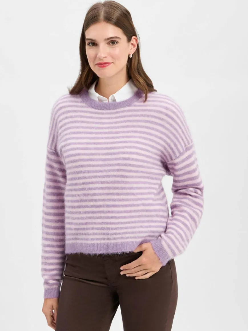 american vintage Pullover & Strickjacken*Damen Strickpullover mit Alpaka-Anteil - Nenybay flieder ecru gestreift