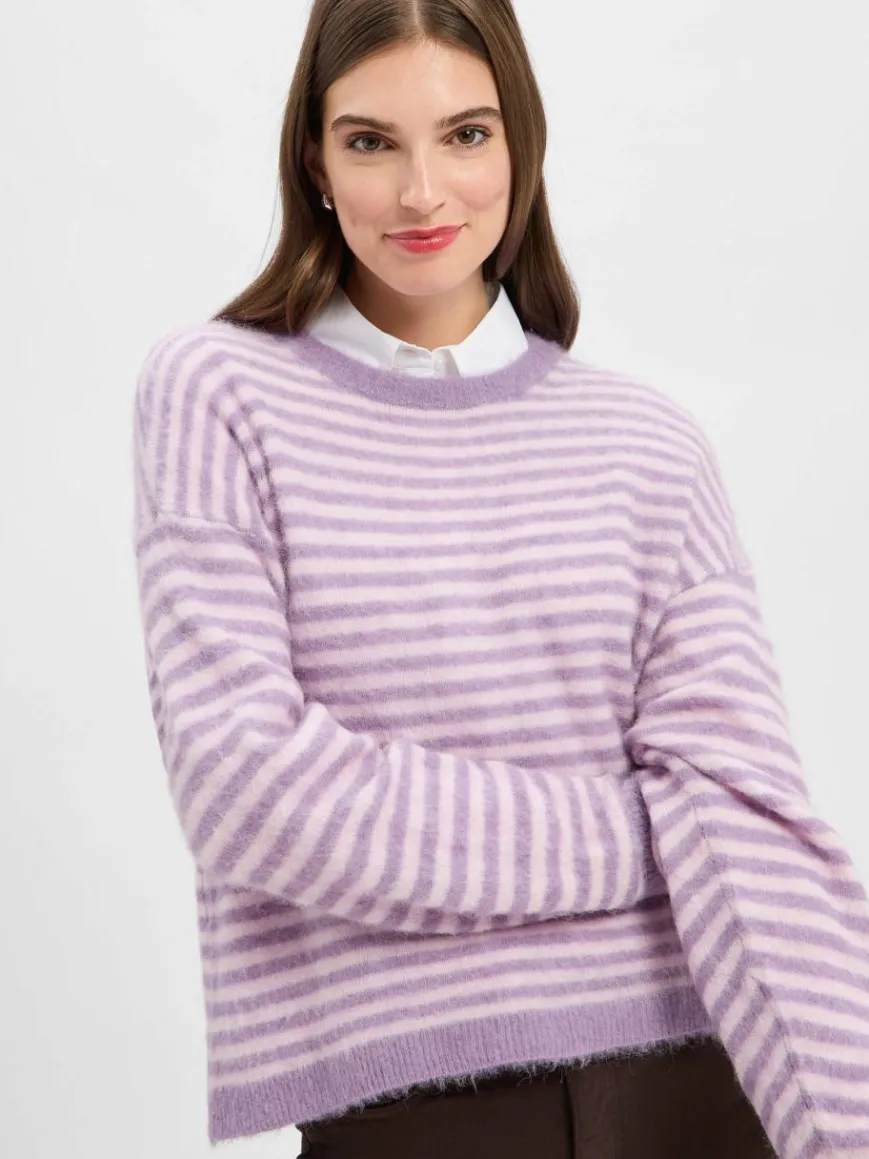 american vintage Pullover & Strickjacken*Damen Strickpullover mit Alpaka-Anteil - Nenybay flieder ecru gestreift