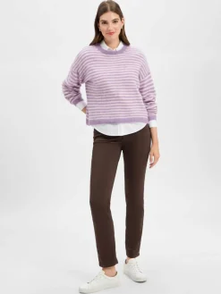 american vintage Pullover & Strickjacken*Damen Strickpullover mit Alpaka-Anteil - Nenybay flieder ecru gestreift